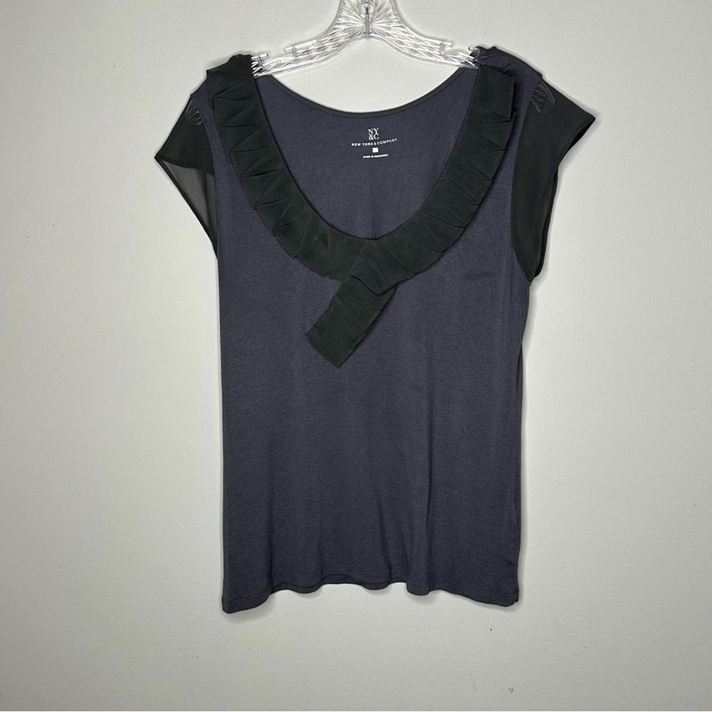 NY&C Stylish Women's Short Sleeve Top Ruffled Neckline Large